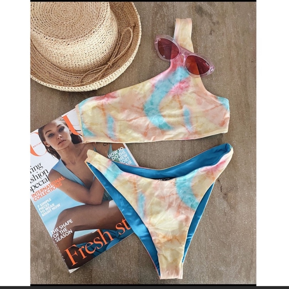 NWT beach riot tie dye bikini! One shoulder! SET, both LARGE!
